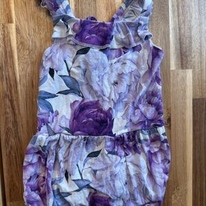 Little Bum Bums Purple Floral Bamboo Viscose Ruffle‎ Romper 18-24 Months